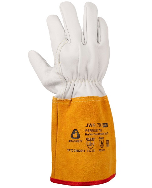 JETA SAFETY JWK-701 Ferrus TIG Перчатки защитные из натуральной кожи, с крагой из спилковой кожи